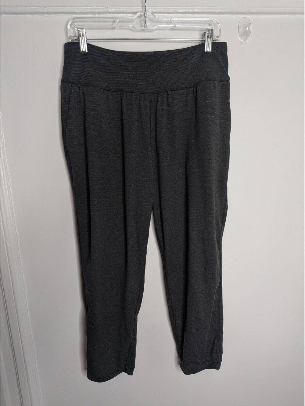 PrAna Pants Womens L Gray Stripe Jogger Elastic Waist Pockets Yoga Lounge